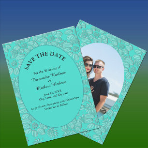Daisies Turquoise Bewaar de datum & Fotokaart Save The Date