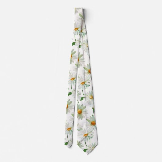 Daisies Watercolor Floral Pattern Stropdas (Achterkant)