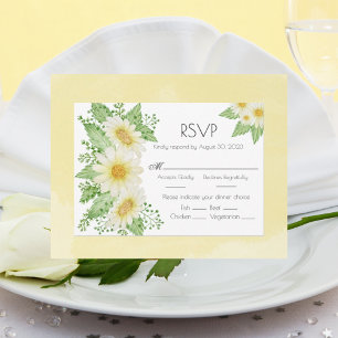 Daisies Waterverf Floral Script Wedding RSVP Kaartje