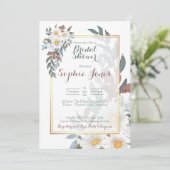 Daisies White Floral Gold Bridal Shower Invitation (Debout devant)