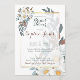 Daisies White Floral Gold Bridal Shower Kaart