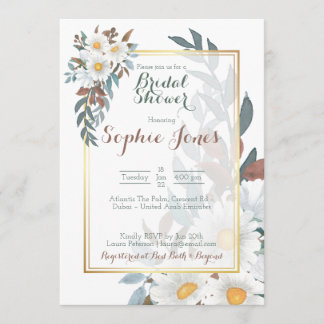 Daisies White Floral Gold Bridal Shower Kaart