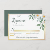 Daisies White Floral Gold Wedding Response Kaart (Voorkant / Achterkant)