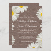 Daisies White Floral Rustic Linen Wedding Kaart (Voorkant / Achterkant)