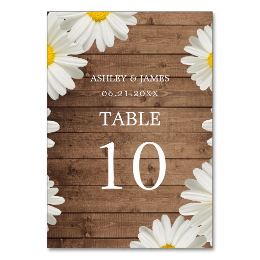 Daisies White Floral Rustic Wood Wedding Kaart (Voorkant)