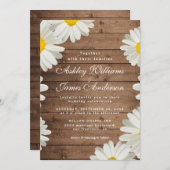  Daisies White Floral Rustic Wood Wedding Kaart (Voorkant / Achterkant)