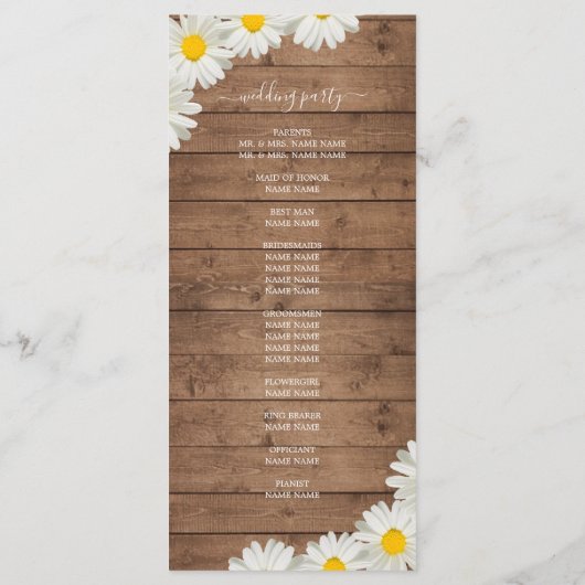  Daisies White Floral Rustic Wood Wedding Programma (Achterkant)