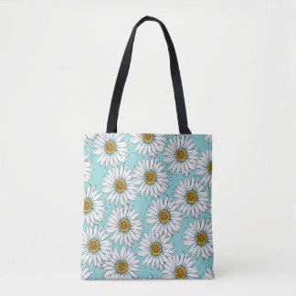 Daisies White Flowers on Blue vintage Seamless Pat Draagtas