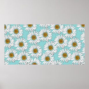 Daisies White Flowers op Blue  Seamless Pat Poster