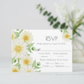 Daisies White Waterverf Floral Script Wedding RSVP Kaartje (Staand voorkant)