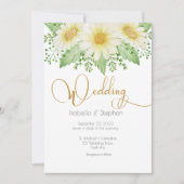 Daisies White Yellow Floral Script Wedding Invitat Kaart (Voorkant)