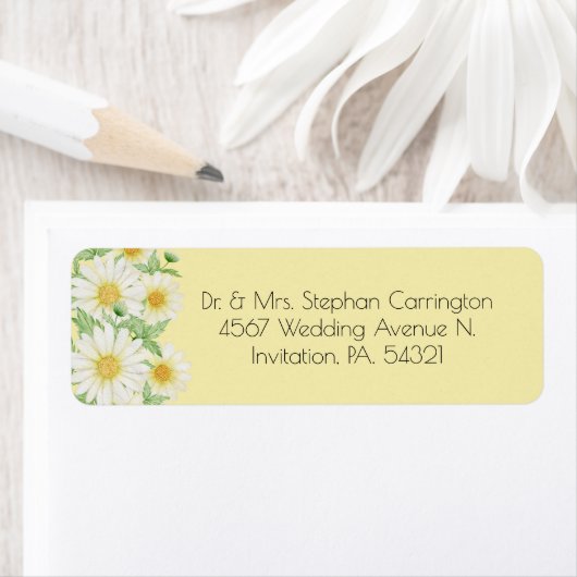 Daisies White Yellow Floral Typography Address Etiket (Insitu)