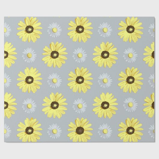 Daisies White Yellow op grijs omslagpapier Cadeaupapier (Vlak)