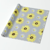 Daisies White Yellow op grijs omslagpapier Cadeaupapier (Uitgerold)