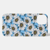 Daisies, wilde bloemen op blauw iPhone hoesje (Achterkant horizontaal)