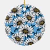 Daisies, wilde bloemen op blauw keramisch ornament (Achterkant)