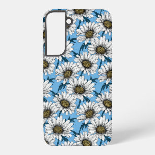 Daisies, wilde bloemen op blauw samsung galaxy hoesje