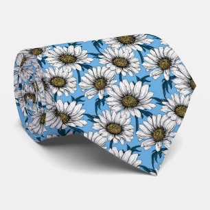 Daisies, wilde bloemen op blauw stropdas