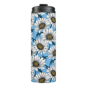 Daisies, wilde bloemen op blauw thermosbeker