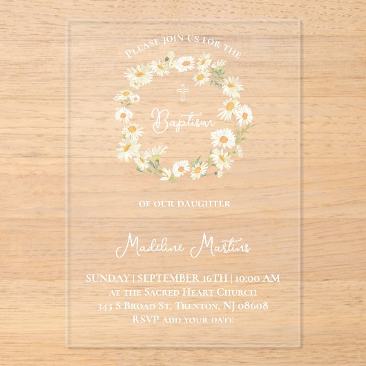 daisies wreath Baptism Invitation (Recto)