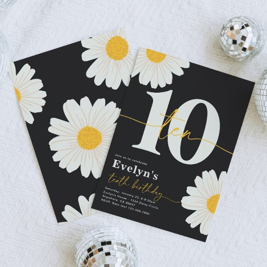 Daisy 10th Birthday Invitation Kaart