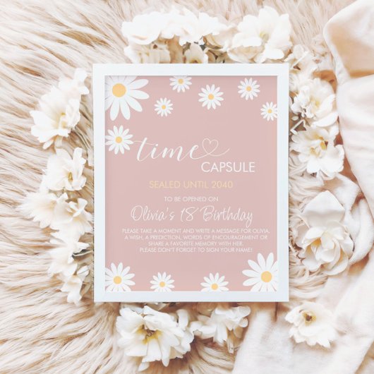 Daisy 1e Verjaardag Tijd Capsule teken, Retro Dais Poster