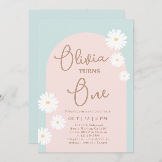 Daisy 1er anniversaire Invitation (Devant / Derrière)