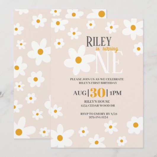 Daisy 1er anniversaire Invitation (Devant / Derrière)