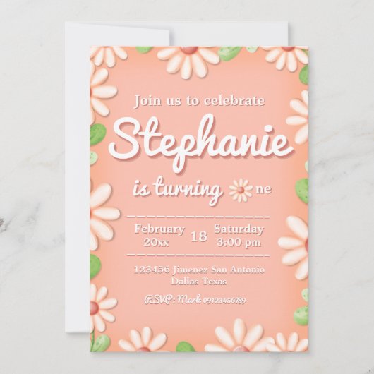 Daisy 1er Anniversaire Invitation fille (Devant)