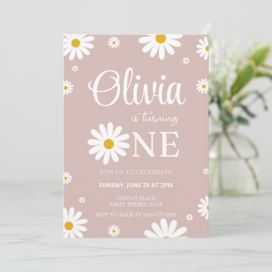 Daisy 1er anniversaire Invitation modifiable (Debout devant)