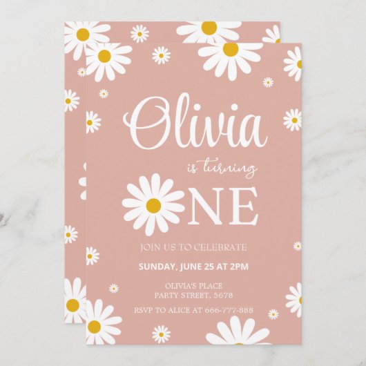 Daisy 1er anniversaire Invitation modifiable (Devant / Derrière)