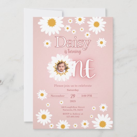 Daisy 1er Anniversaire Photo Invitation (Devant)