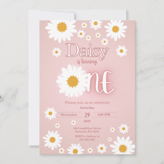 Daisy 1st Birthday Uitnodiging (Voorkant)