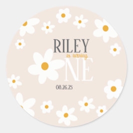 Daisy 1st Birthday Uitnodiging Ronde Sticker