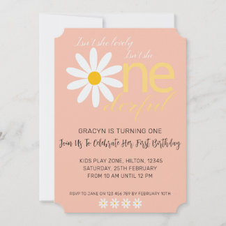 Daisy 1st Lovely One Birthday Invite Kaart