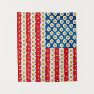 Daisy American Flag Rood Wit Blauw Bloemen Tapestr Wandkleed