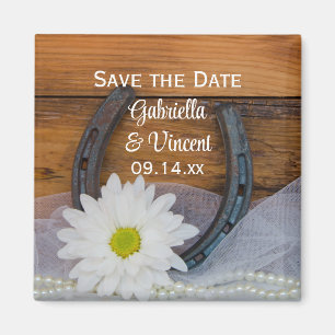 Daisy and Hoefijzer Country Wedding Save the Date Magneet