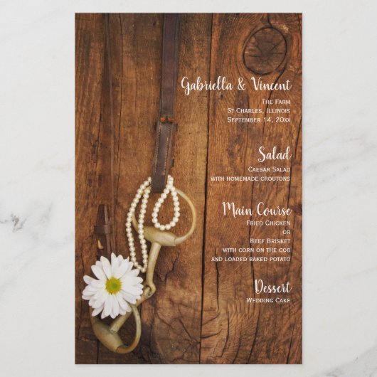 Daisy and Horse Bit Country Western Mariage Menu (Devant)