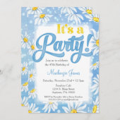 Daisy Anniversaire Invitation Bleu Jaune Floral (Devant / Derrière)
