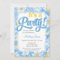 Daisy Anniversaire Invitation Bleu Jaune Floral