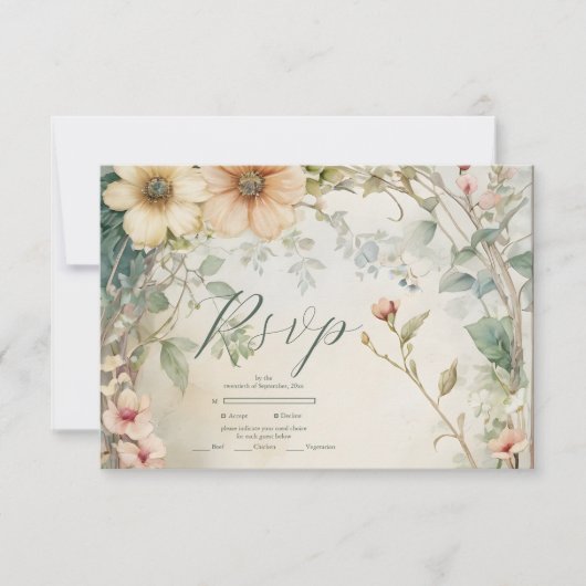 Daisy Art Nouveau Mucha bruiloft RSVP Kaartje (Voorkant)