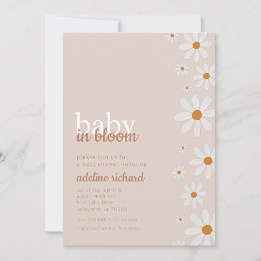 Daisy Baby in Bloom Baby shower Party Invitation (Devant)