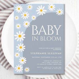 Daisy Baby in Bloom Boho Blue Baby shower Kaart