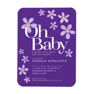 Daisy baby shower baby oh paarse uitnodigingen magneet