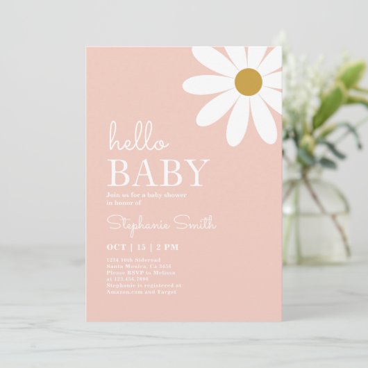 Daisy Baby shower Girl Invitation Kaart (Staand voorkant)