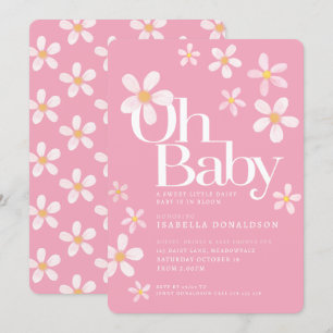 Daisy baby shower oh baby roze geel wit kaart