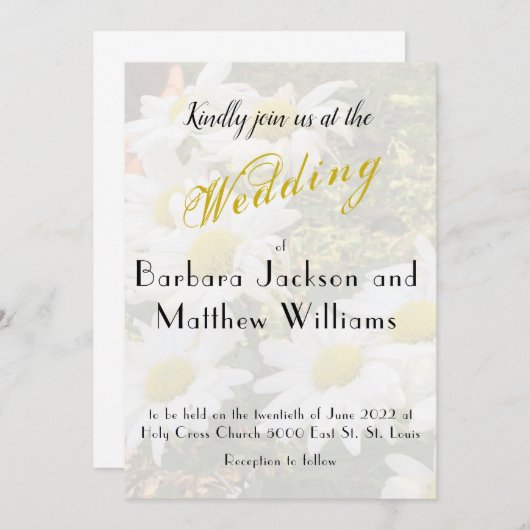 Daisy Background stromend Yellow Script Wedding Kaart (Voorkant / Achterkant)