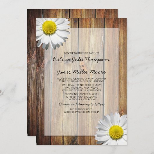 Daisy - Barn Wood - Invitations de mariage (Devant / Derrière)