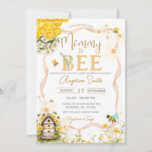 Daisy Bee Garden Baby shower Mama to Bee Kaart (Voorkant)
