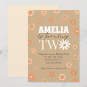 Daisy Beige Two Invitation pour le 2e anniversaire (Devant / Derrière)